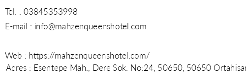 Mahzen Queen's Cave Hotel telefon numaralar, faks, e-mail, posta adresi ve iletiim bilgileri